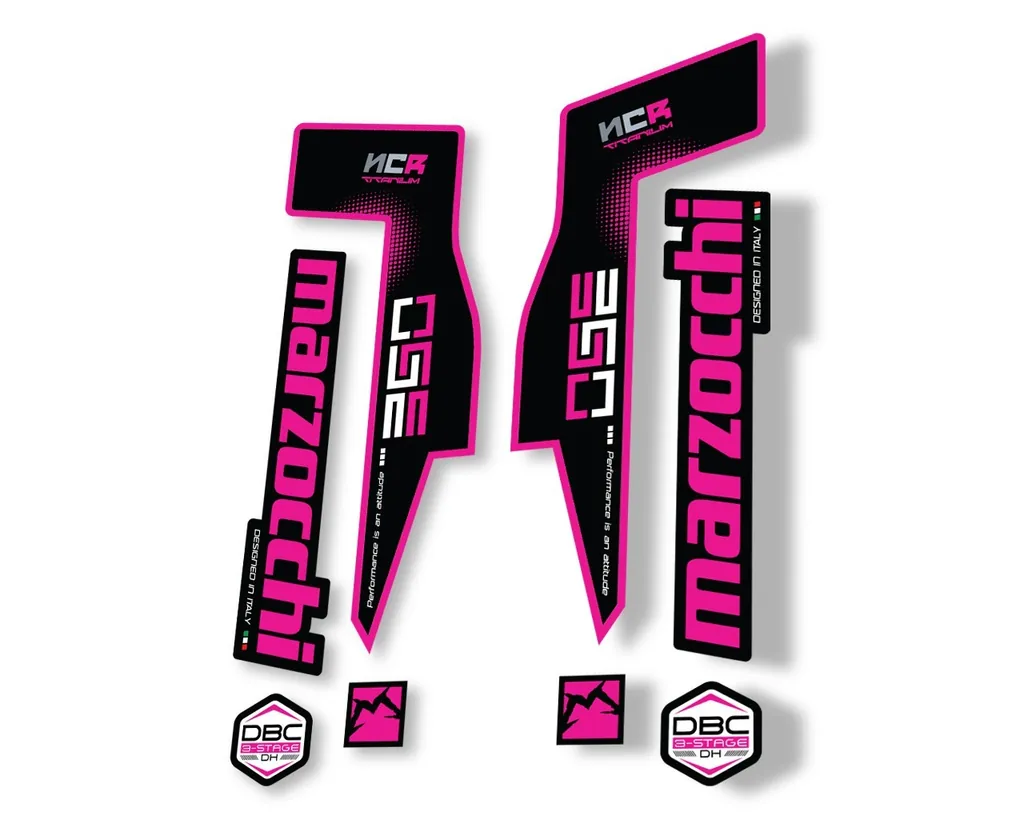 Marzocchi 350 NCR Titanium Fork Suspension Sticker Decal Adhesive Kit Pink - 1