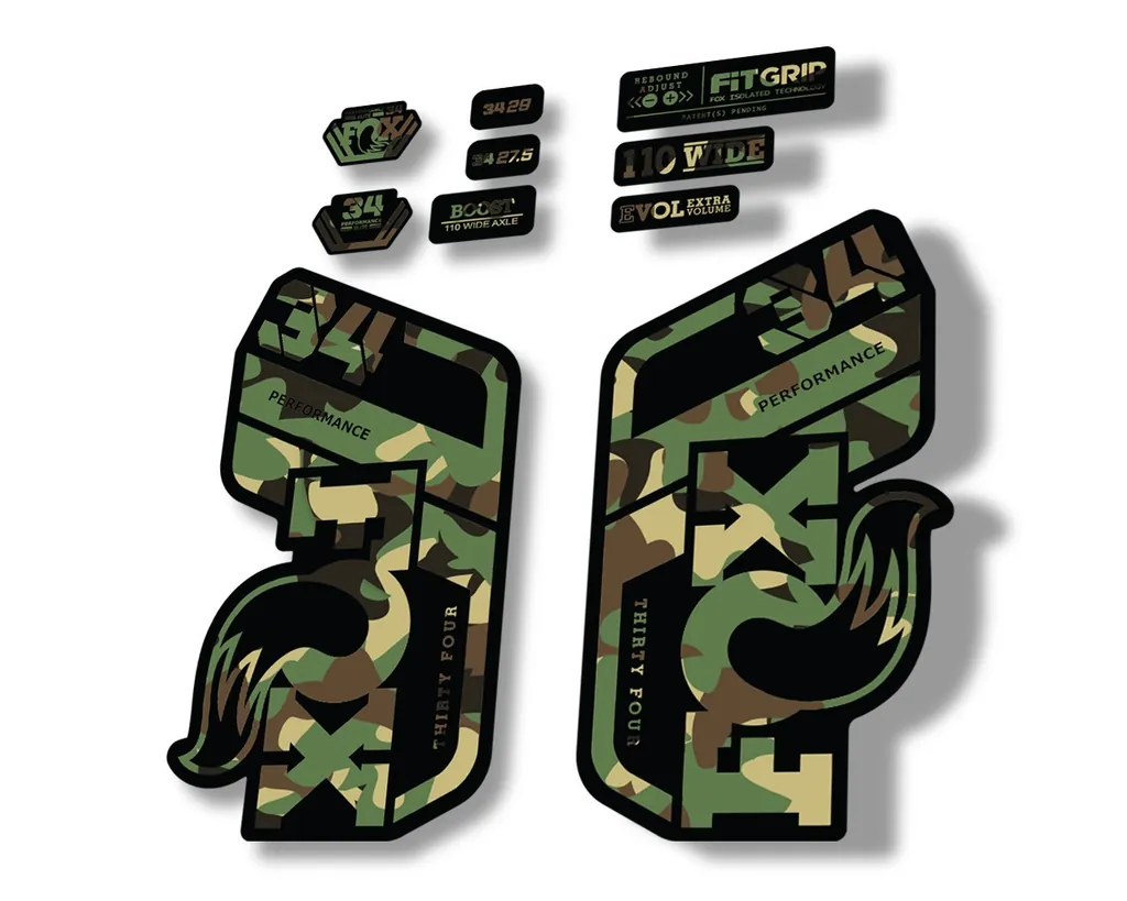 FOX 34 Performance 2021 Factory Fork Decals Suspension Sticker Camo - 1