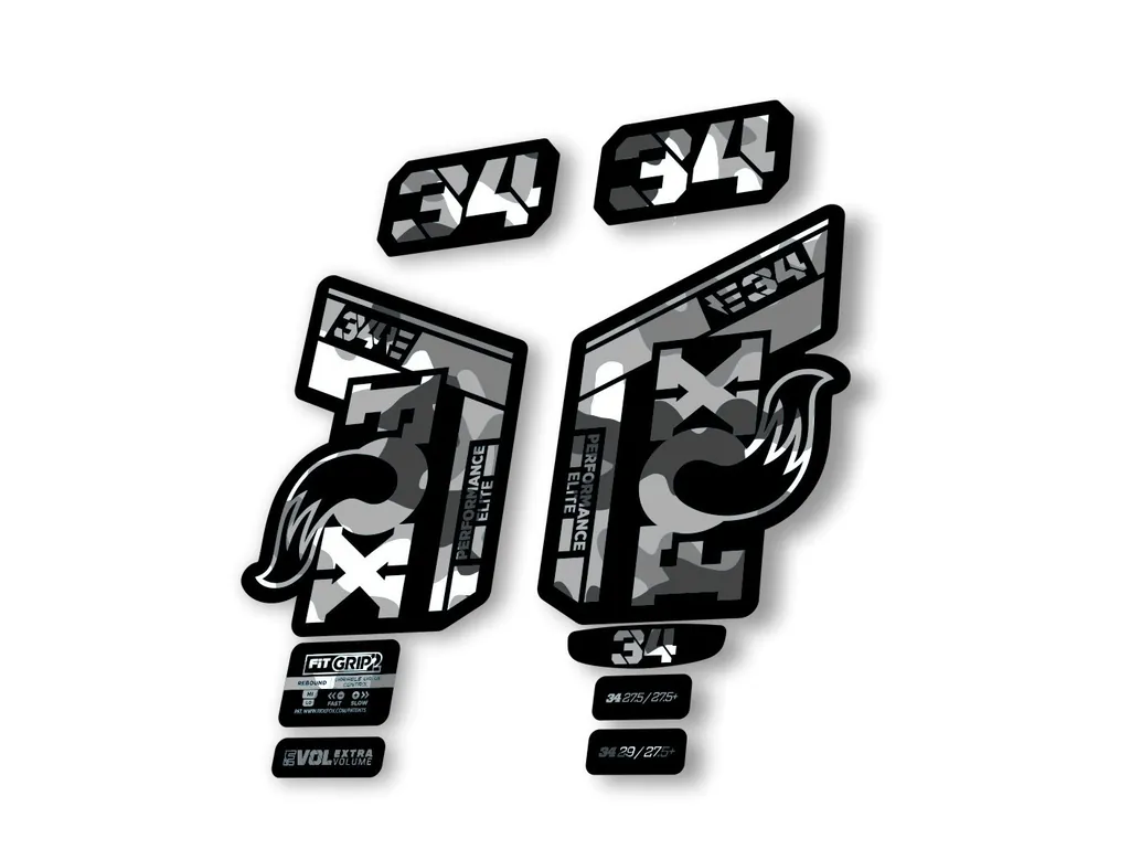 Fox 34 2022 Performance Elite E Bike Fork Decals Suspension Sticker White Camo - 1