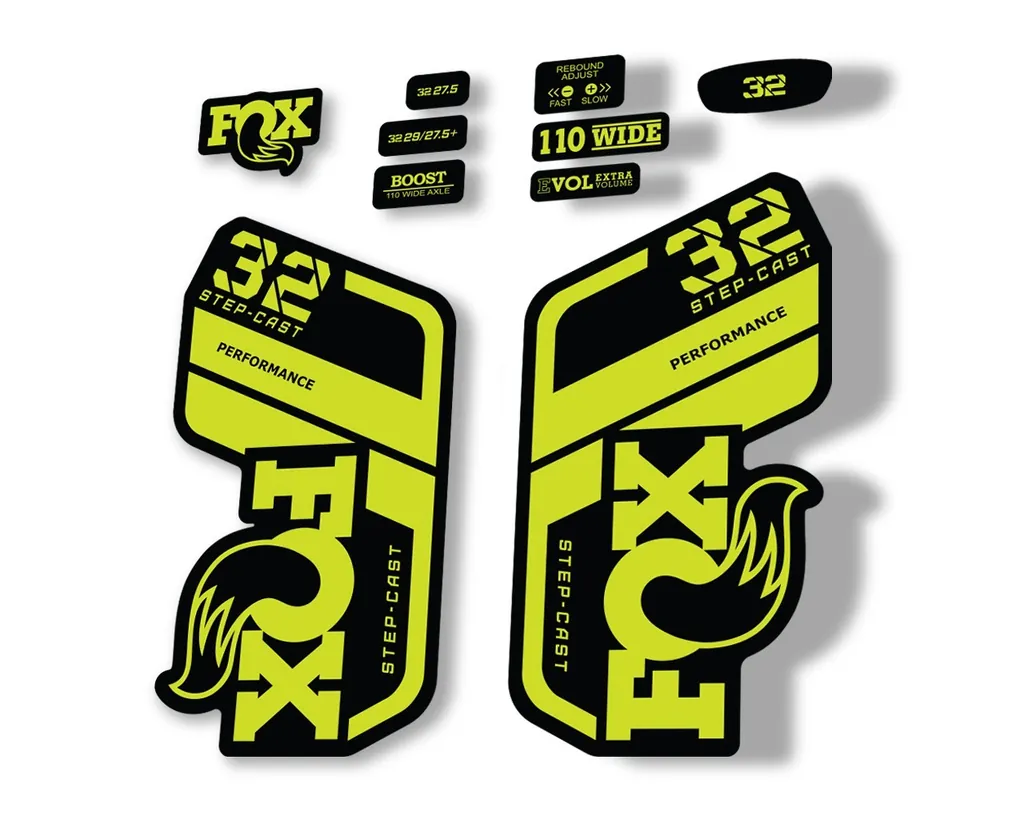 FOX 32 Step Cast Perf. 2021 Factory Fork Decals Suspension Sticker Lime Green - 1