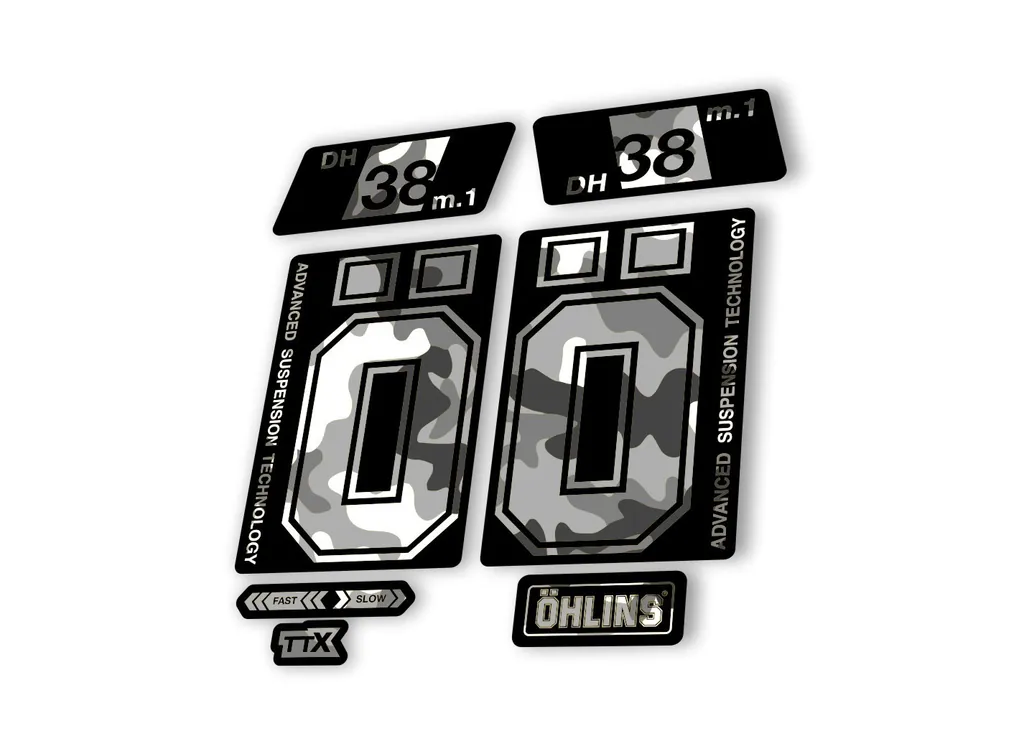 Ohlins DH38 M.1 2022 Fork Decal Mountain Bike Cycling Sticker Adhesiv White Camo - 1
