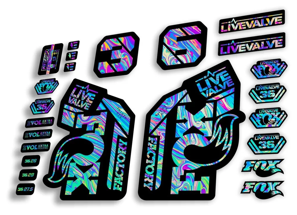 FOX 36 2022 Live Valve Forks Suspension Decal Sticker MTB Set Oil Slick 1-24Pcs - 1