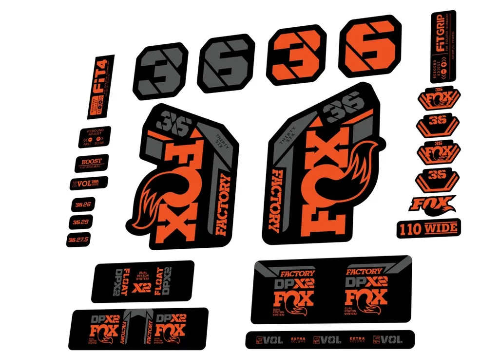 FOX 36 2021 Factory Forks Suspension & DPX2 Shock Decal Sticker Orange Gray Set - 1