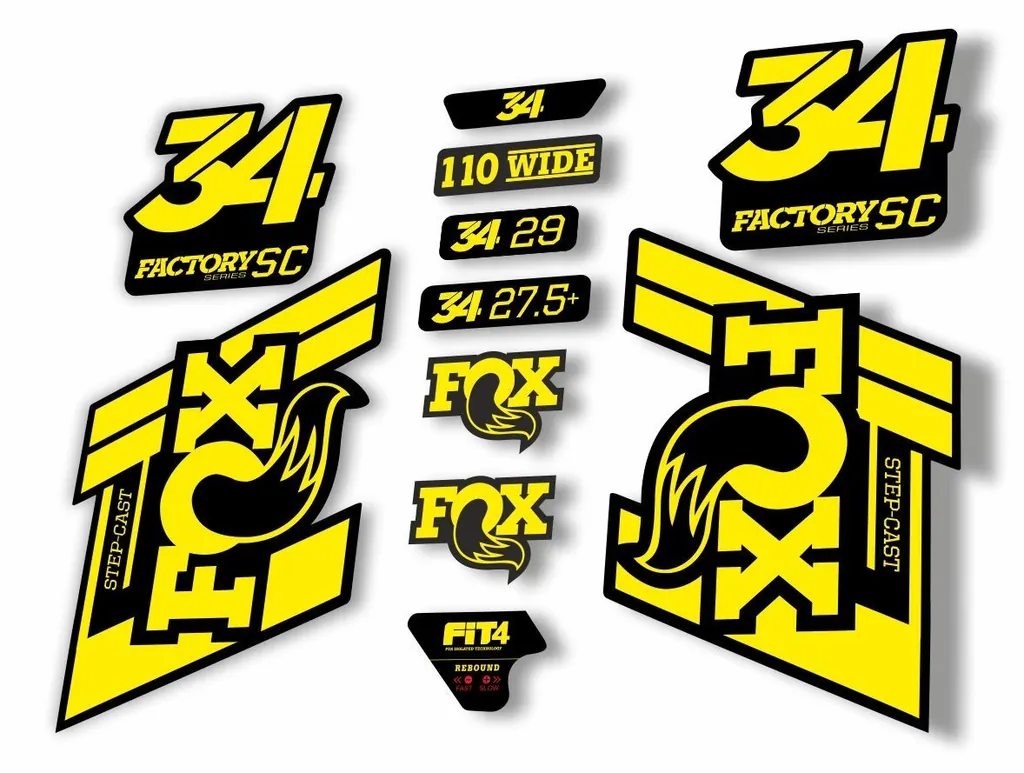 FOX 34 Step Cast SC 2019 Fork Suspension Factory Decals Stickers Adhesive Yellow - 1