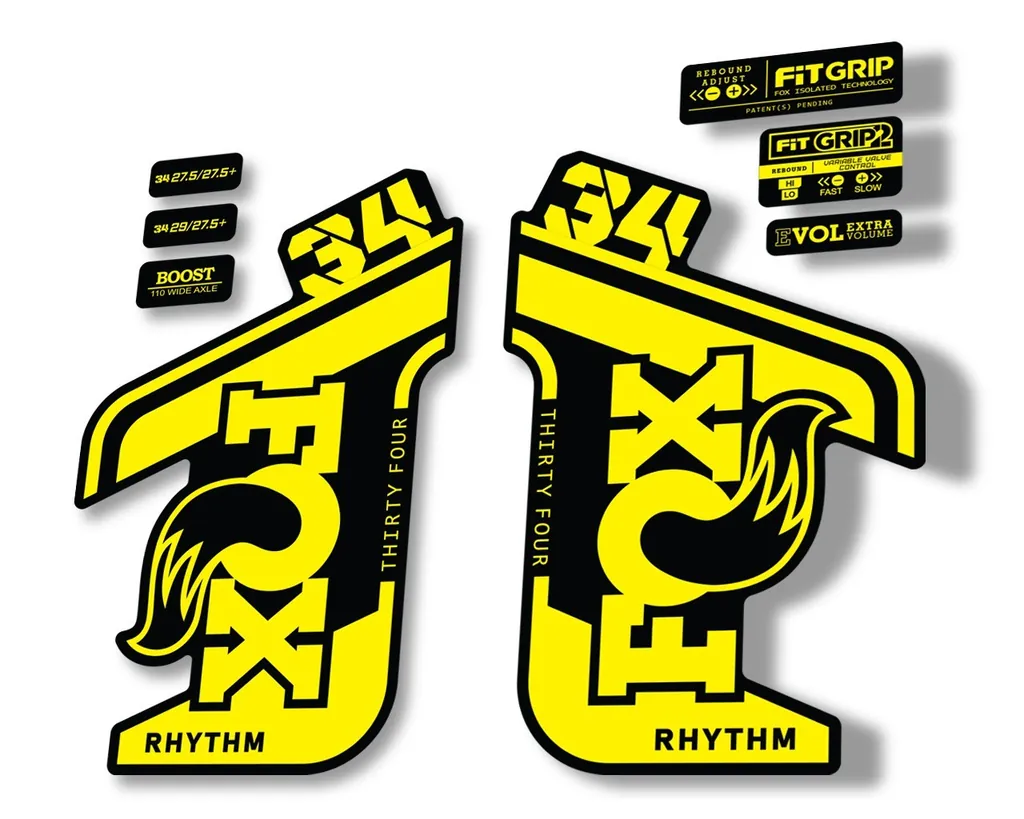 FOX 34 RHYTHM 2021 Fork Suspension Factory Sticker MTB Decal Adhesive Yellow - 1