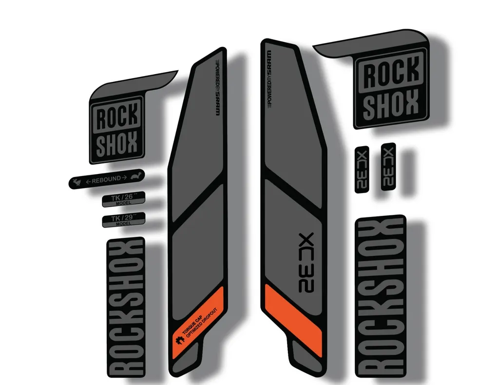 Rock Shox XC32 2014 Fork Decal Mountain Bike Cycling Sticker Adhesiv Gray Orange - 1