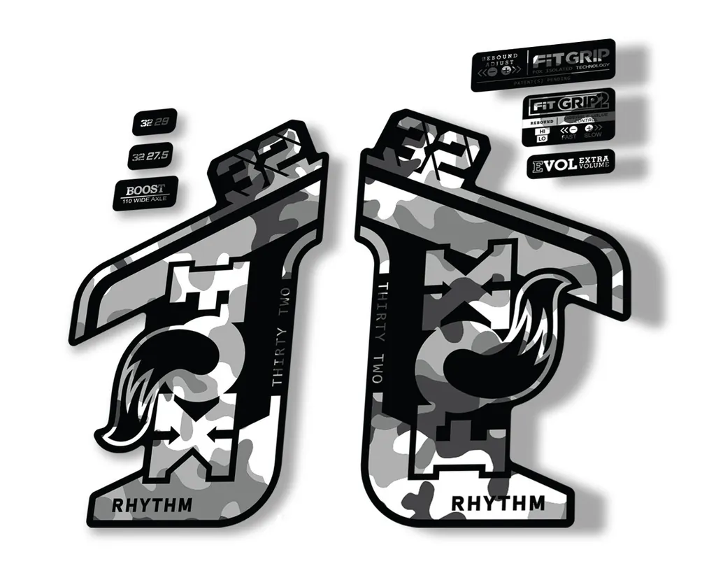 FOX 32 Rhythm 2021 Factory Fork Decals Suspension Sticker White Camo - 1