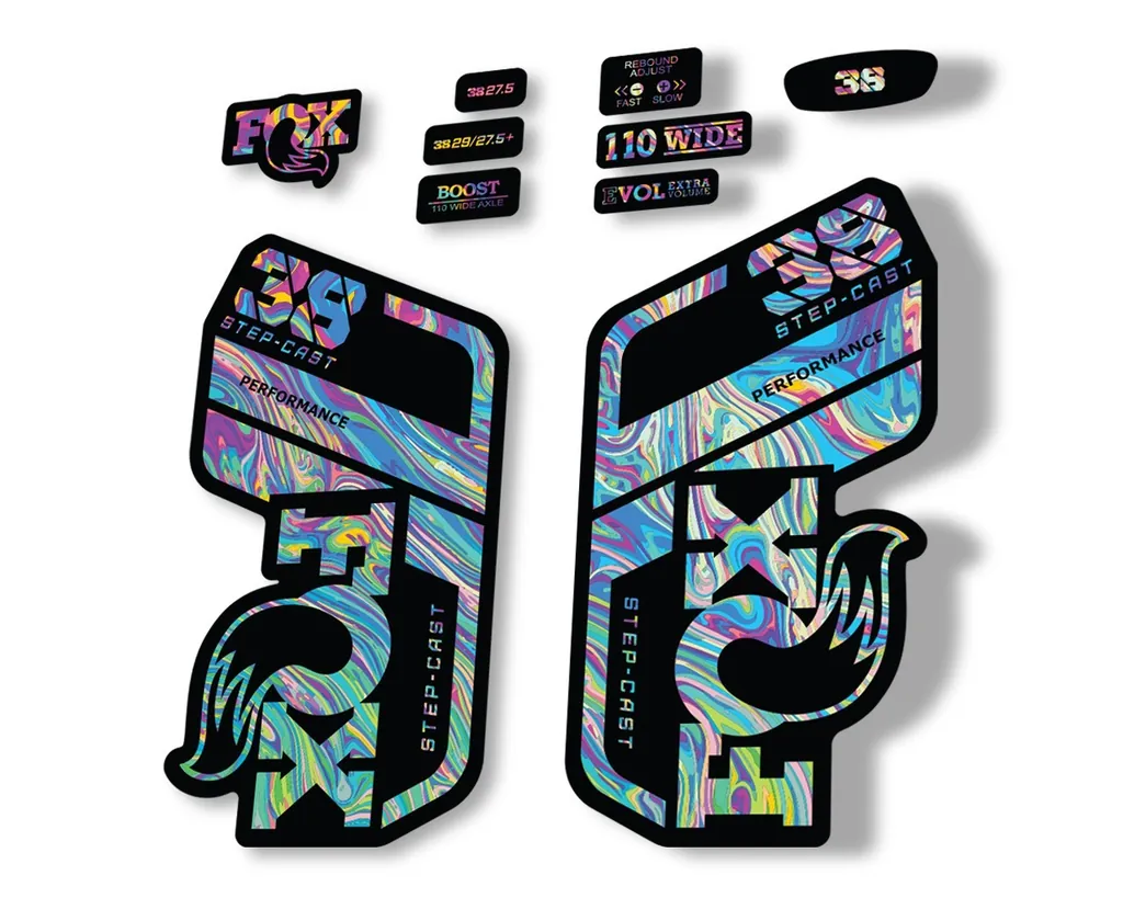 FOX 38 Step Cast SC 2021 Performance Fork Decals Suspension Sticker Oil Slick 1 - 1