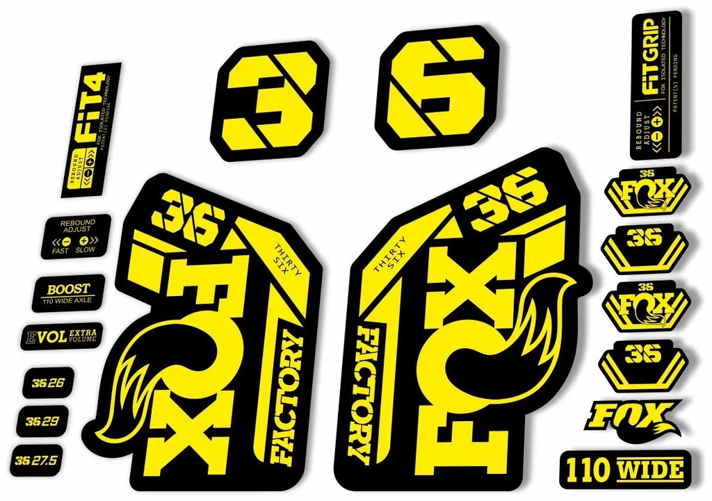 FOX 36 Fork Decal Sticker Set 2021 Factory MTB Suspension Graphics – Yellow - 1
