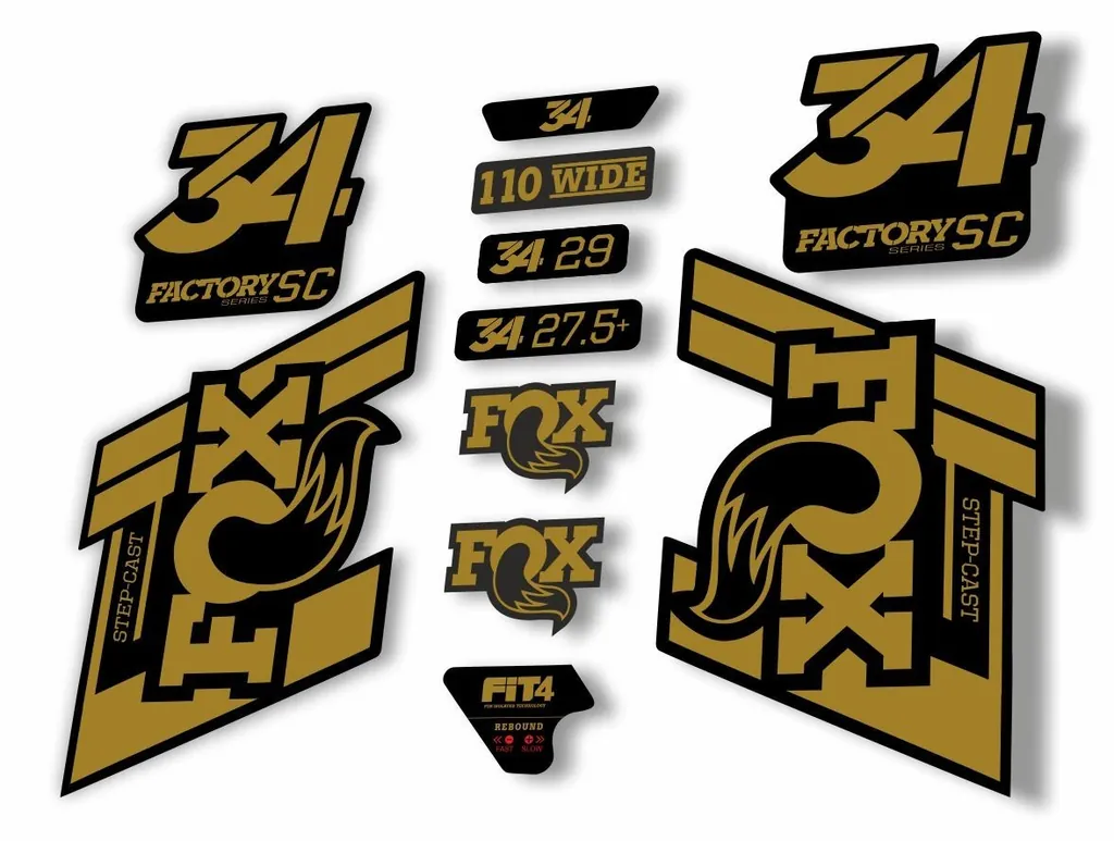 FOX 34 Step Cast SC 2019 Fork Suspension Factory Decal Stickers Adhesive Gold - 1
