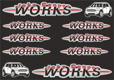 John Cooper Mini Works Decal Stickers Graphic Set Logo Vinyl Adhesive 10 Pcs - 1