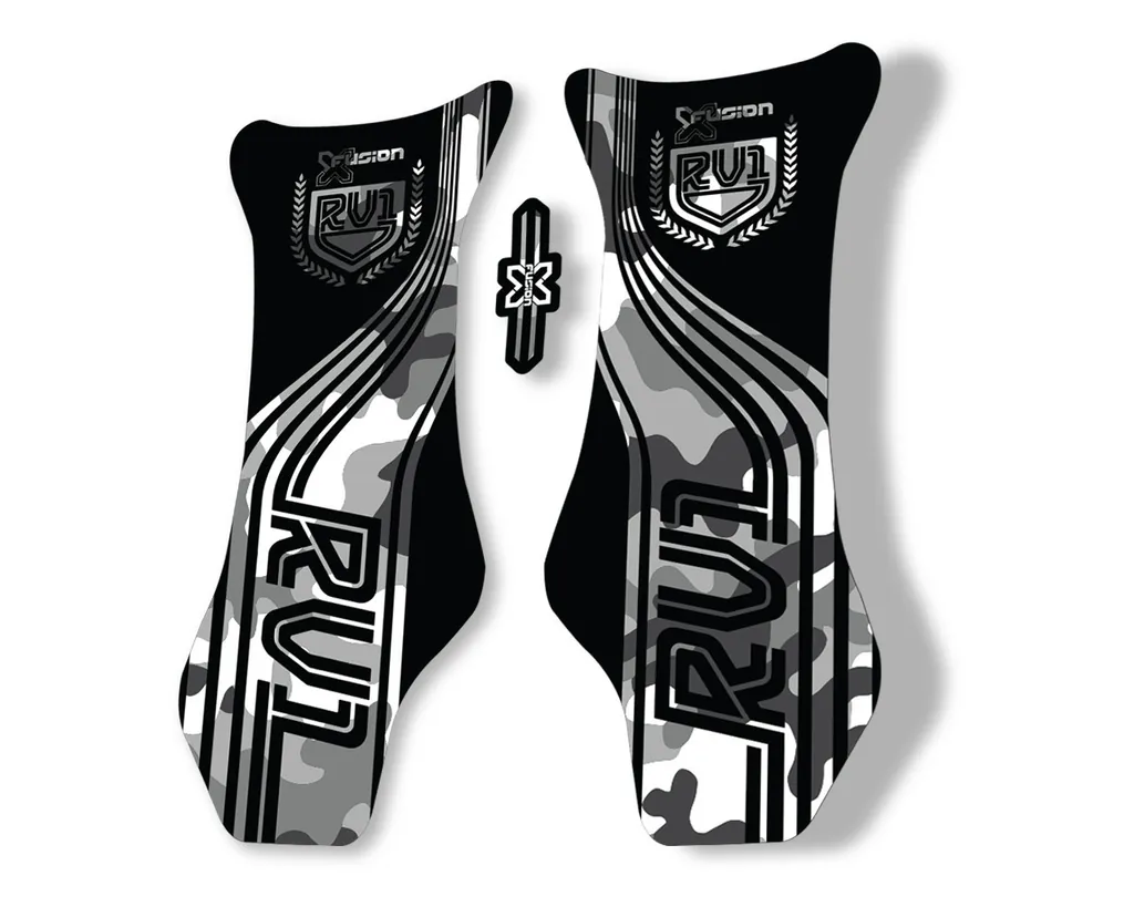 X Fusion RV1 2018 Front Shock Suspension Sticker Factory Decal White Camo - 1