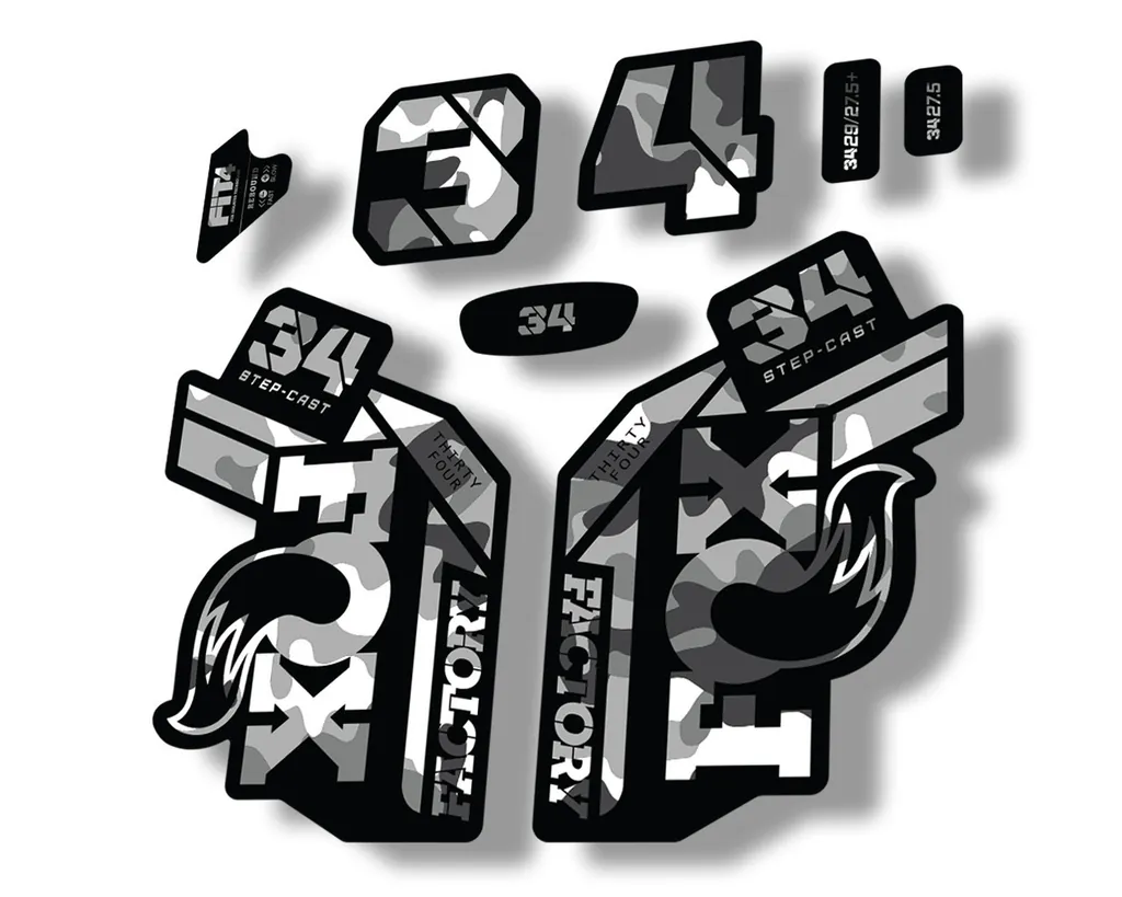 FOX 34 Step Cast SC 2021 Factory Fork Decals Suspension Sticker White Camo - 1
