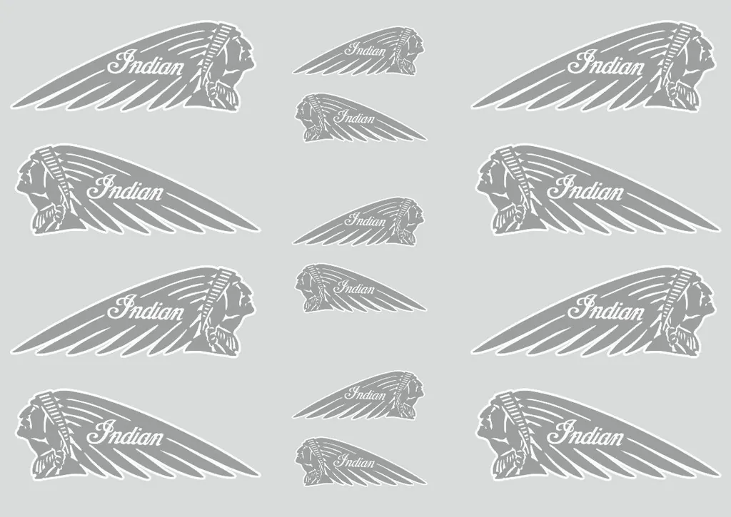 INDIAN WAR BONNET Motorcycles Vinyl Decal Adhesive Helmet Sticker Gray 14Pcs - 1