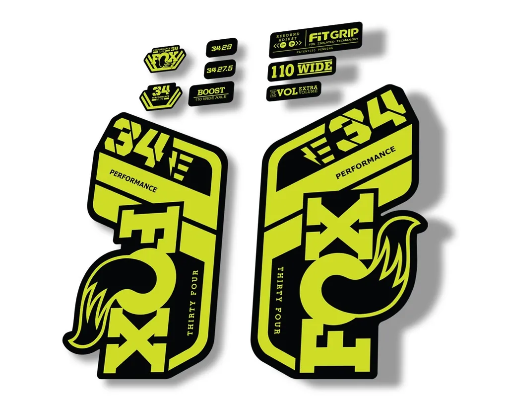 FOX 34 Performance E Bike 2021 Factory Fork Decals Suspension Sticker Lime Green - 1
