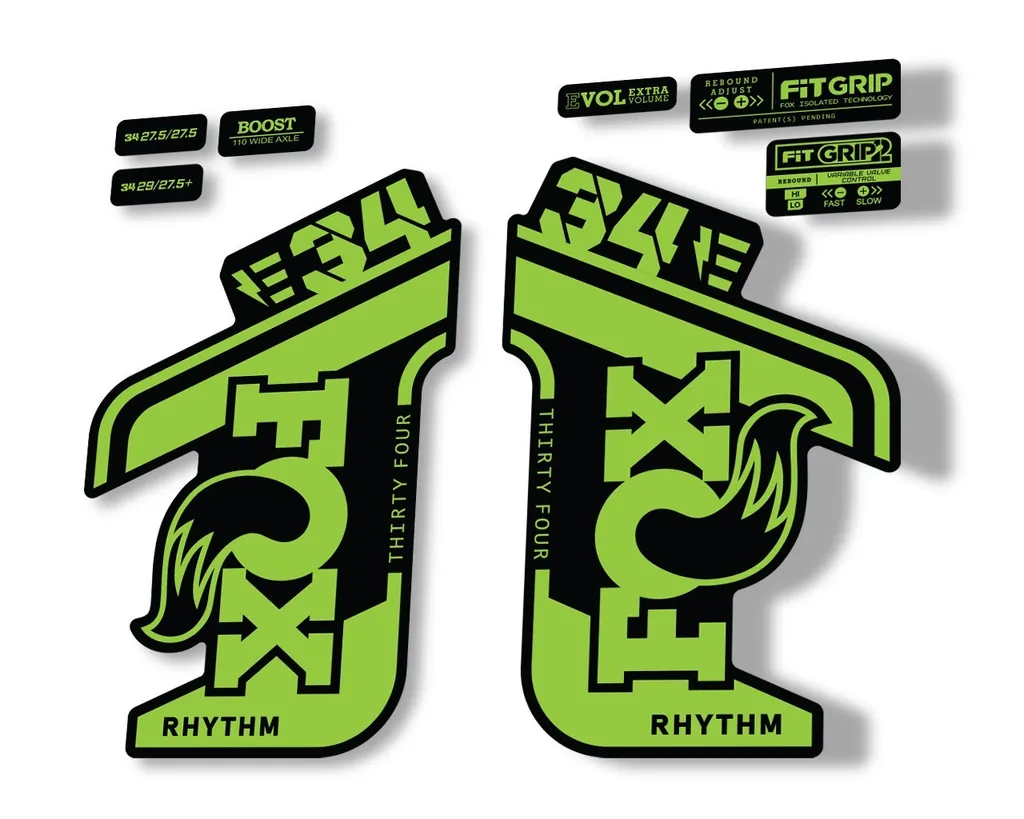 FOX 34 Rhythm E Bike 2021 Fork Decals Suspension Sticker Adhesive Green - 1
