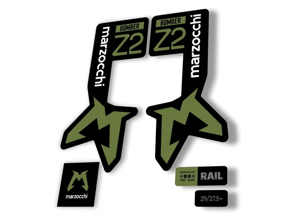 Marzocchi Bomber Z2 2025 Fork Suspension Sticker Decal Kit Adhesive Olive - 1