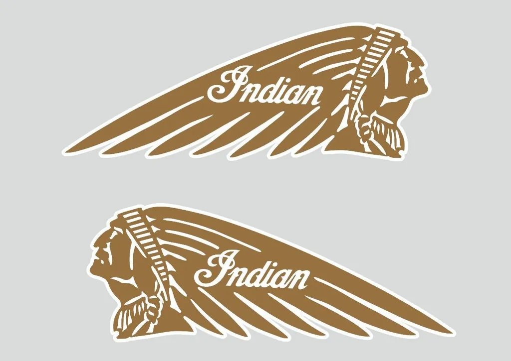 INDIAN WAR BONNET MOTORCYLES Vinyl Decal Adhesive Sticker 8.5" x 3.5 Gold 2 Pcs - 1