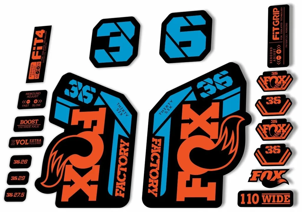 FOX 36 Factory 2021 Federgabel Aufkleber Set MTB Orange Blau - 1