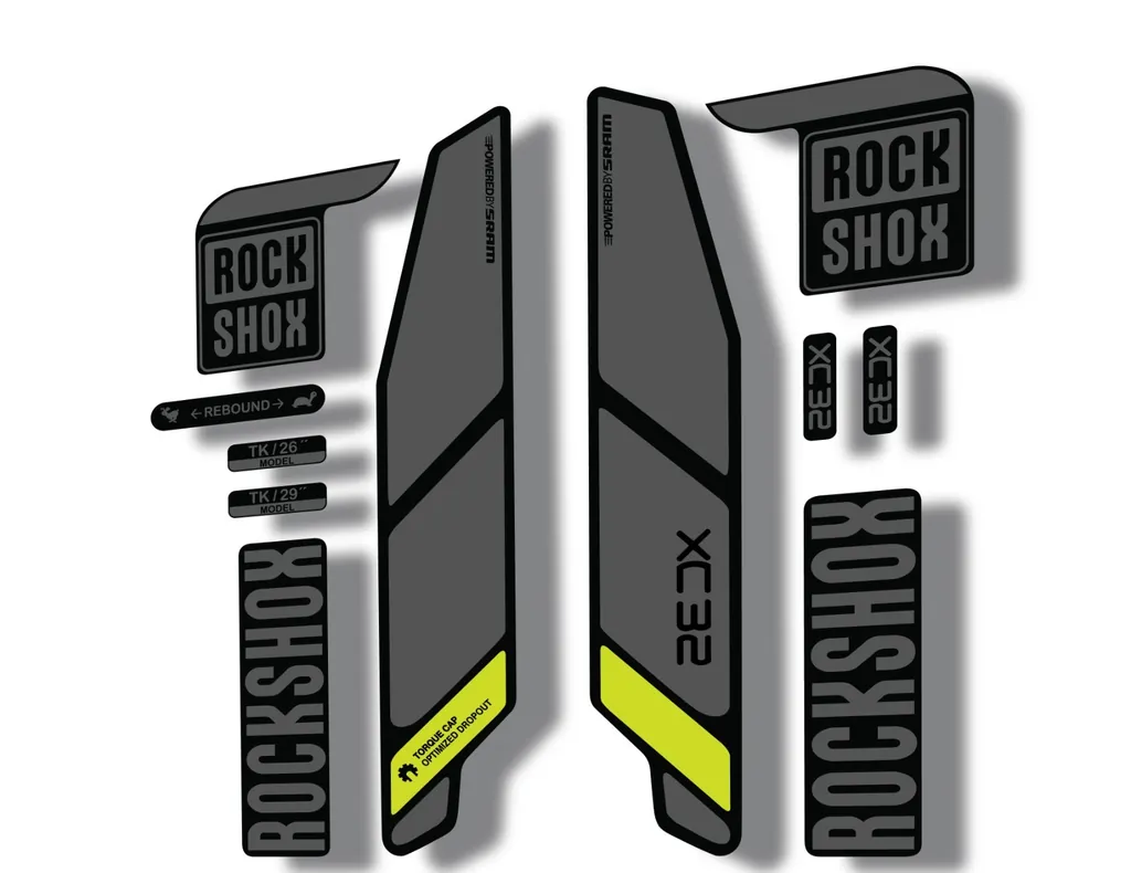Rock Shox XC32 2014 Fork Decal Mountain Bike Cycling Sticker Adhesiv Gray Lime - 1