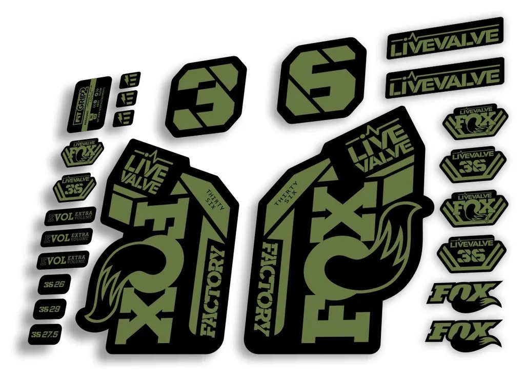 FOX 36 2022 Live Valve Forks Suspension Decal Sticker MTB Set Olive 24Pcs - 1