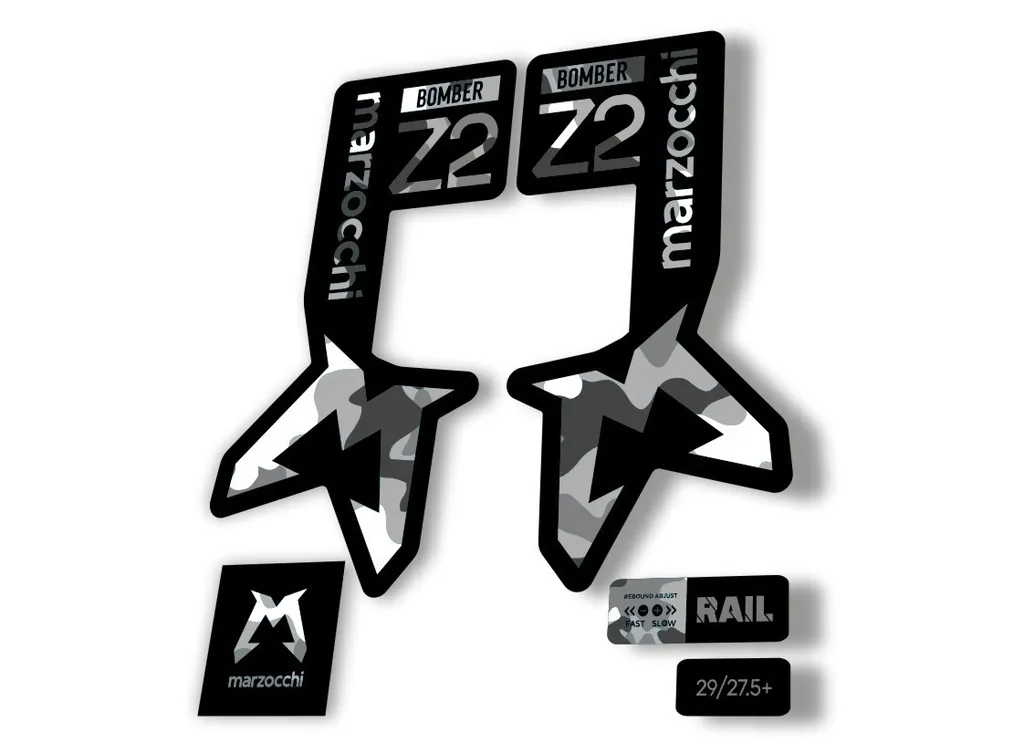 Marzocchi Bomber Z2 2025 Fork Suspension Sticker Decal Kit Adhesive White Camo - 1