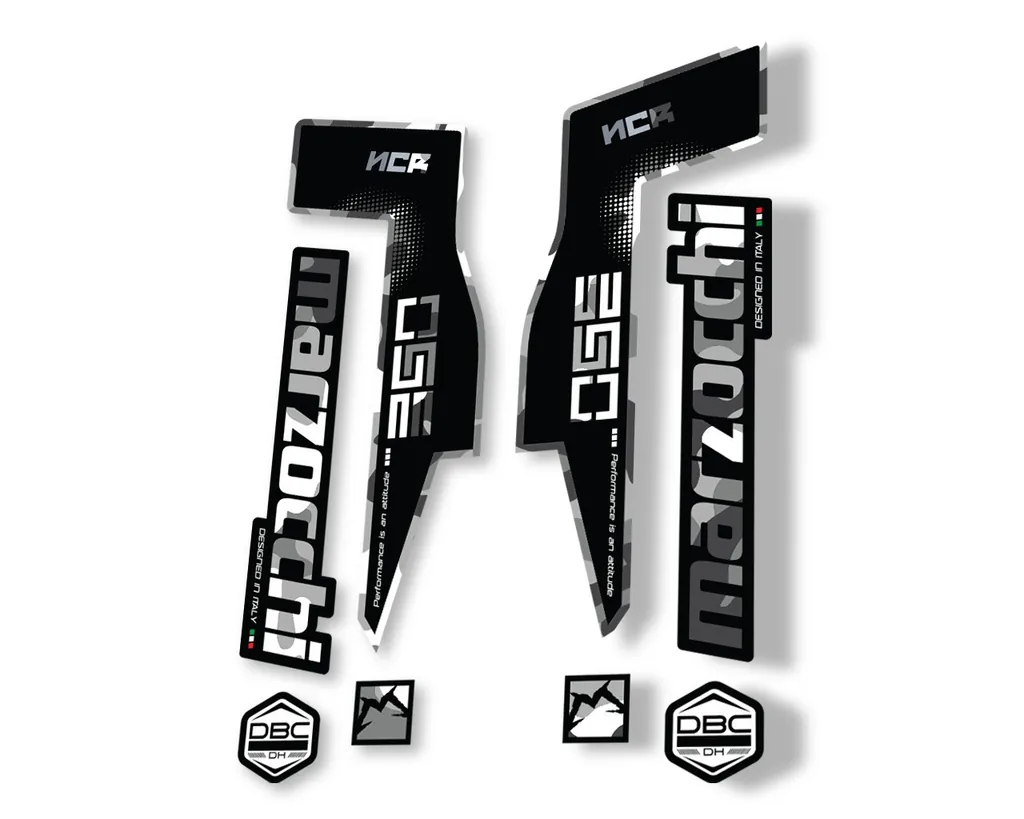 Marzocchi 350 NCR 2018 Fork Suspension Sticker Decal Adhesive Kit White Camo - 1