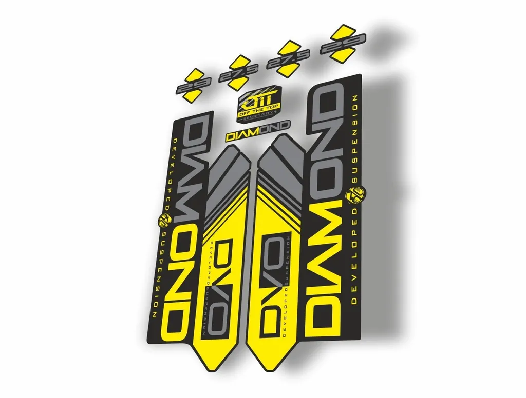 DVO 2016 Diamond 27.5 - 29 Fork Suspension Sticker Decal Kit Adhesive Yellow - 1