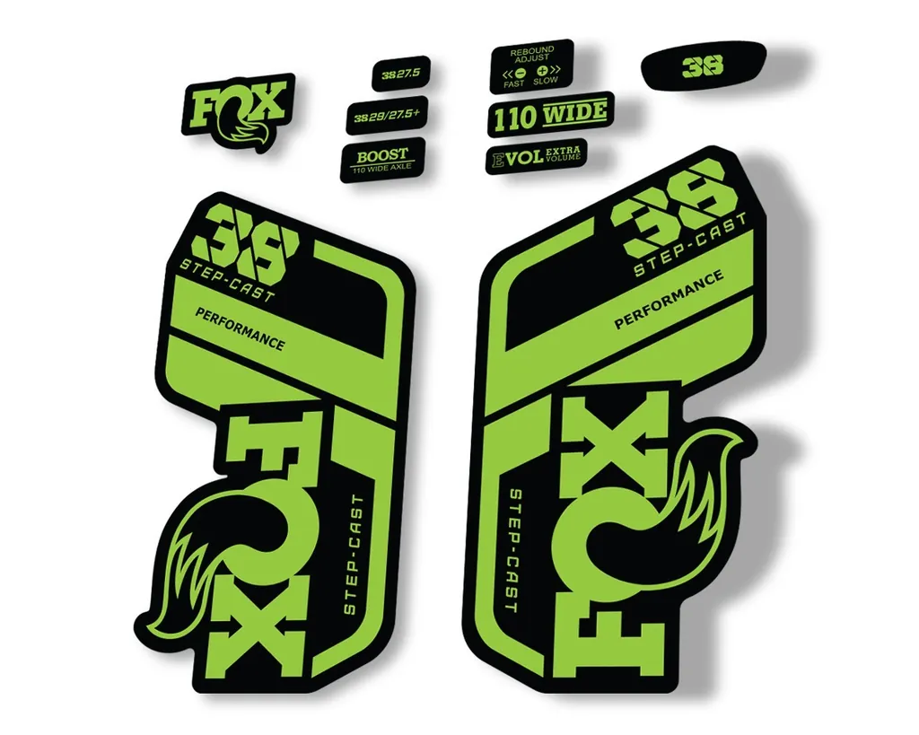 FOX 38 Step Cast SC 2021 Performance Fork Decals Suspension Sticker Green - 1
