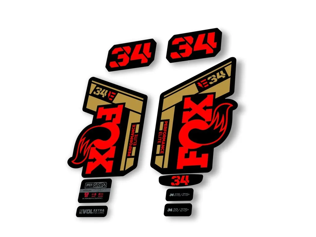 Fox 34 2022 Performance Elite E Bike Fork Decals Suspension Sticker Red Gold - 1