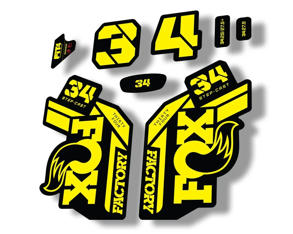 FOX 34 Step Cast SC 2021 Factory Fork Decals Suspension Sticker Adhesive Yellow - 1