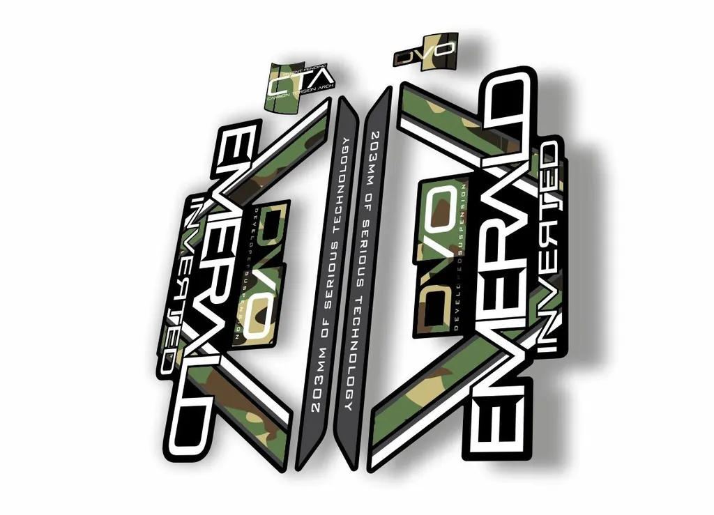 DVO 2016 EMERALD 27.5 - 29 Fork Suspension Sticker Decal Kit Adhesive Camo - 1