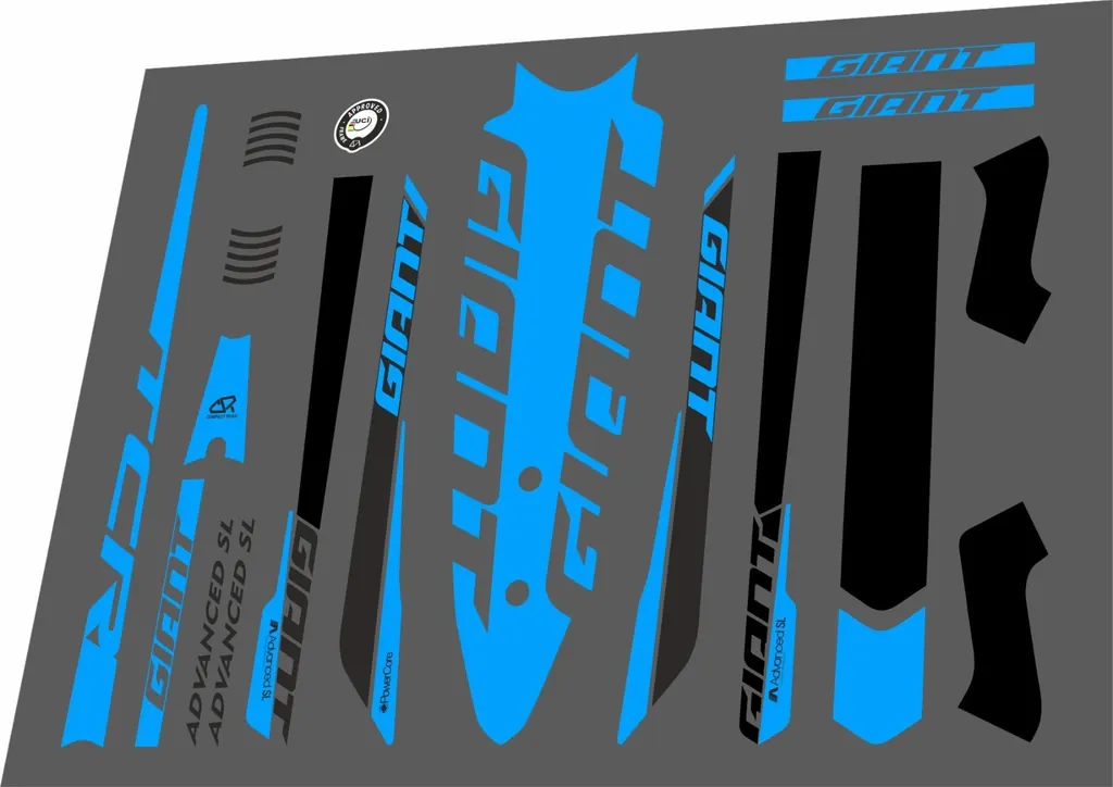 Bicycle Vinyl Stickers – Fits GIANT TCR Advanced SL Bike Frames – Blue - 1