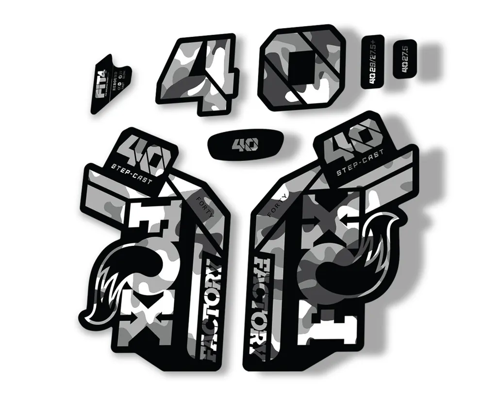 FOX 40 Step Cast SC 2021 Factory Fork Decals Suspension Sticker White Camo - 1