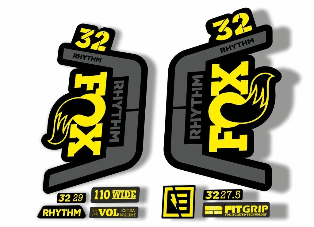 FOX 34 Rhythm 2018 Forks Suspension Factory Decal Sticker Adhesive Yellow Gray - 1