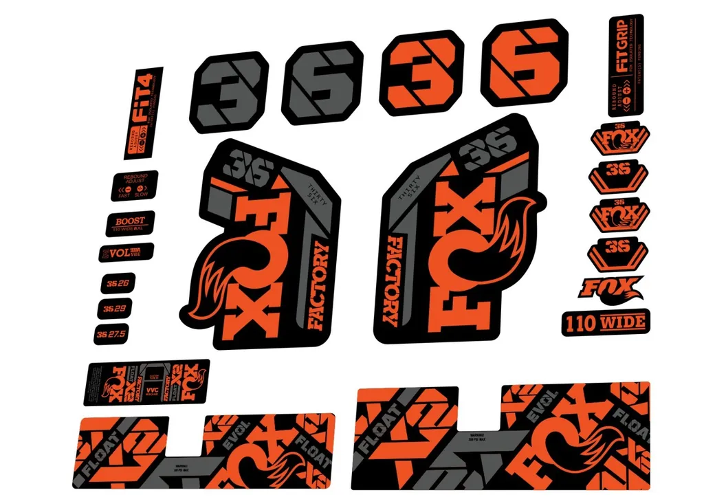 FOX 36 Factory 2021 Federgabel & X2 Dämpfer Aufkleber Set Orange Grau - 1