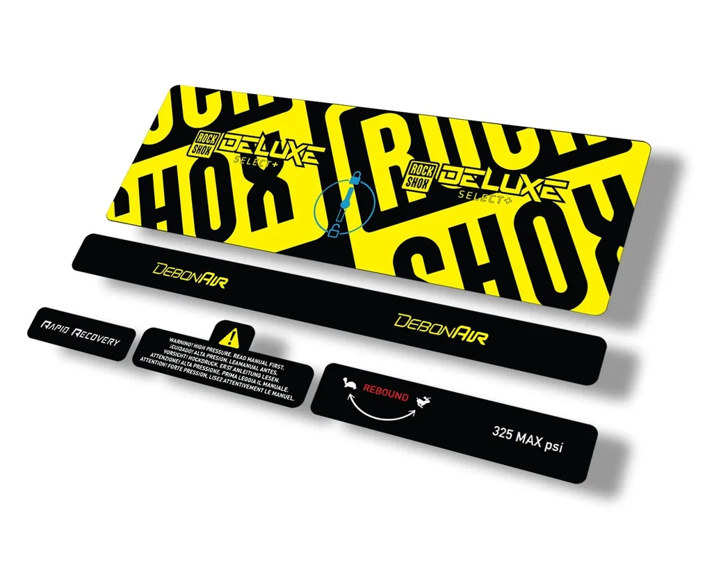 Rock Shox 2021 Deluxe Select Plus Rear Shock Decal Sticker Adhesive Set Yellow - 1