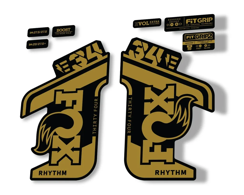 FOX 34 Rhythm E Bike 2021 Fork Decals Suspension Sticker Adhesive Gold - 1