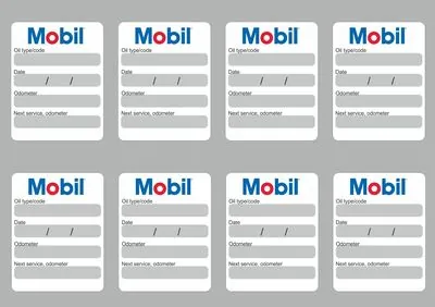 8x MOBIL Oil Change Service Reminder Stickers Decals Adhesive Labels Die Cut - 1