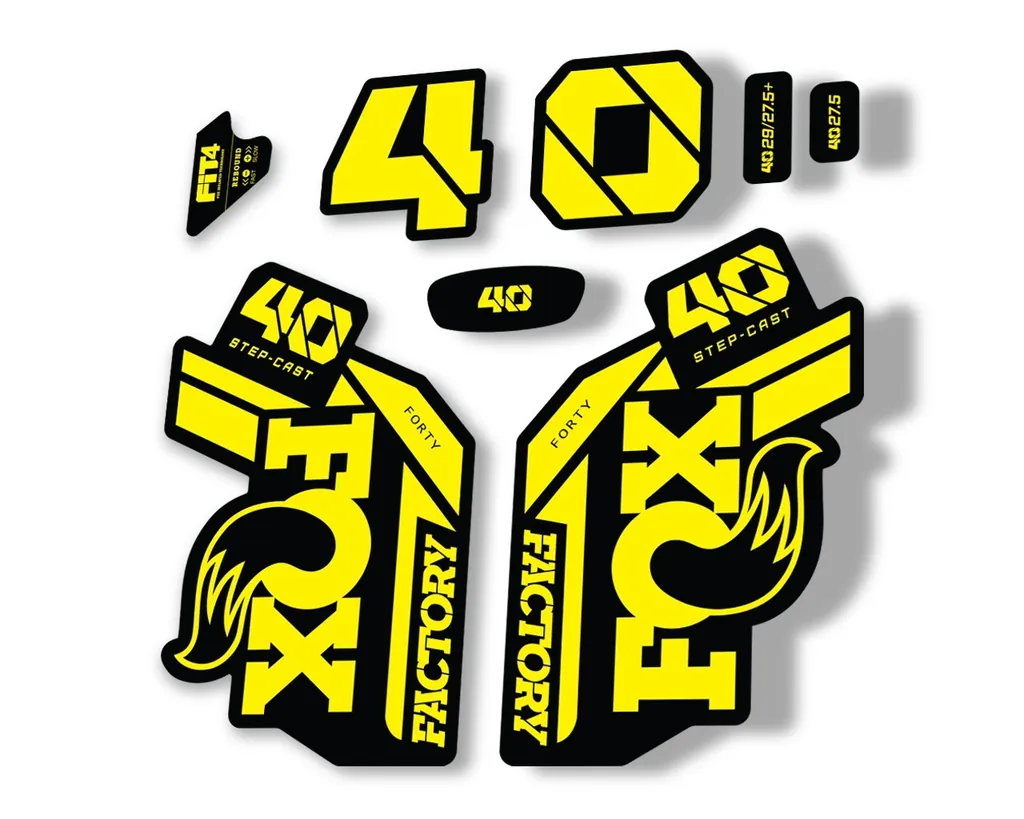 FOX 40 Step Cast SC 2021 Factory Fork Decals Suspension Sticker Adhesive Yellow - 1