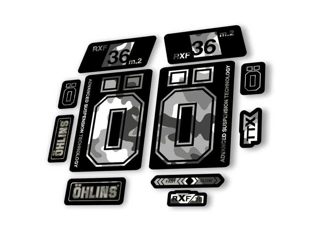 Ohlins RXF 36 M.2 2022 Fork Decal Mountain Bike Cycling Sticker White Camo - 1