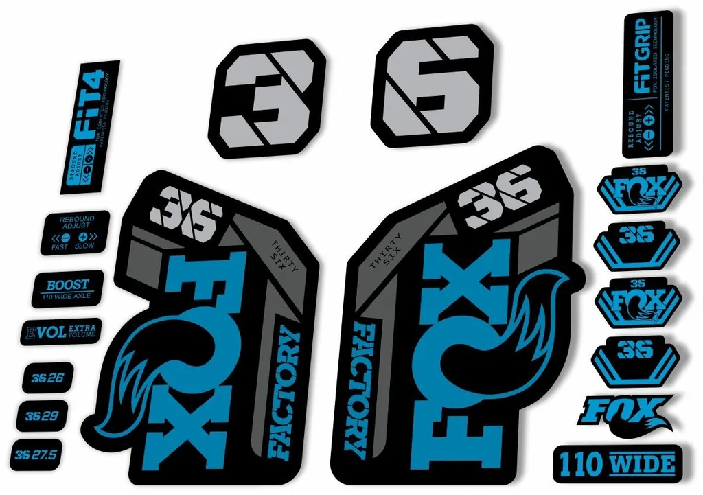 FOX 36 Fork Decal Sticker Set 2021 Factory MTB Suspension Graphics – Blue Gray - 1