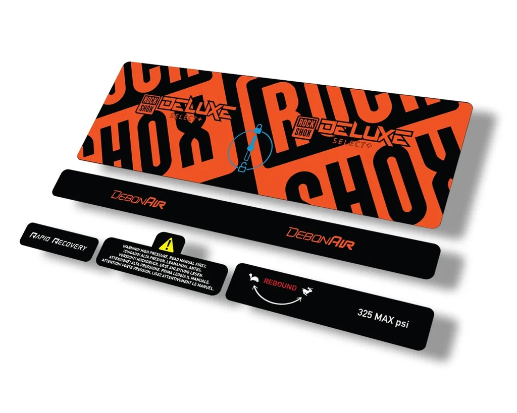 Rock Shox 2021 Deluxe Select Plus Rear Shock Decal Sticker Adhesive Set Orange - 1