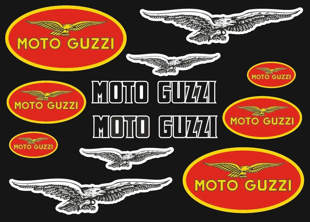 Moto Guzzi Motorcycle Decals Logo Stickers Graphic Set Vinyl Adhesive 12 Pcs - 1