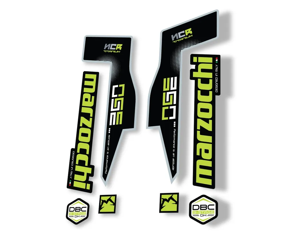 Marzocchi 350 NCR Titanium Fork Suspension Sticker Decal Adhesive Kit Lime Green - 1