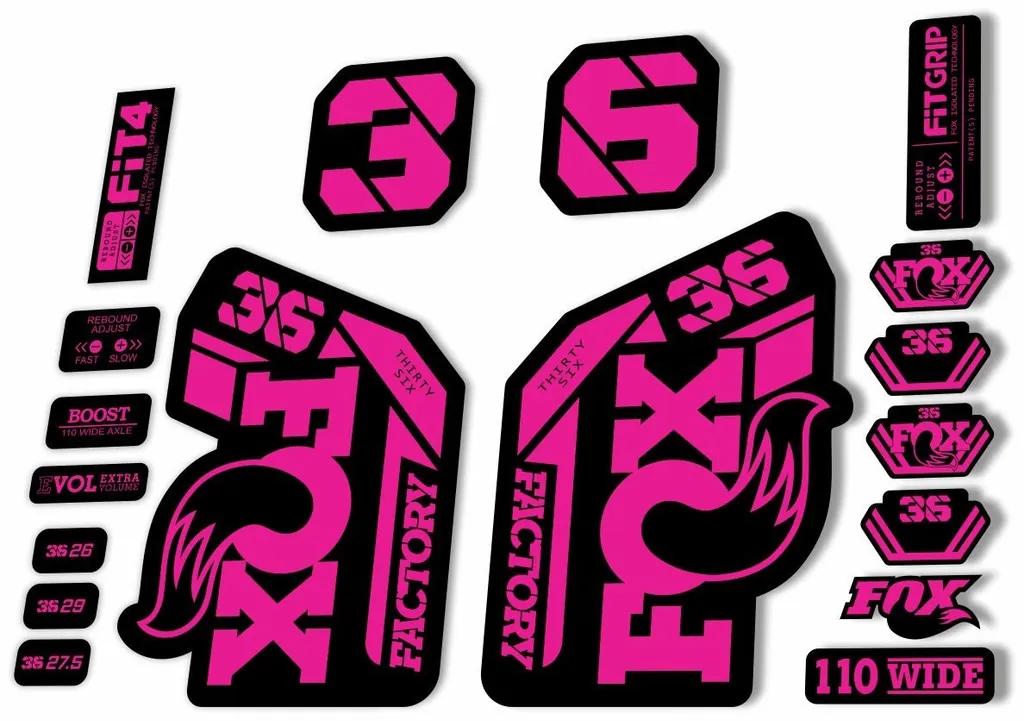 FOX 36 Fork Decal Sticker Set 2021 Factory MTB Suspension Graphics – Pink - 1