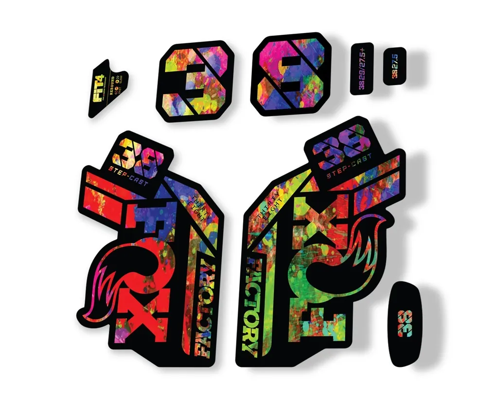 FOX 38 Step Cast SC 2021 Factory Fork Decals Suspension Sticker Oil Slick - 1