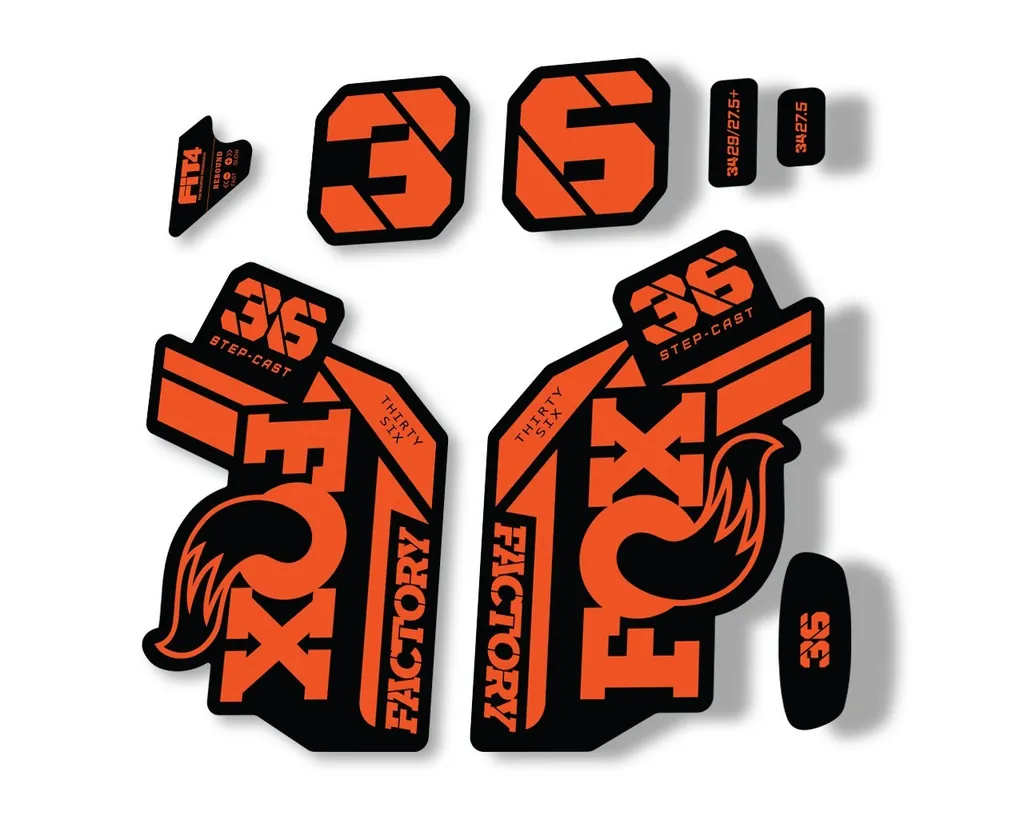 FOX 36 Step Cast SC 2021 Factory Fork Decals Suspension Sticker Adhesive Orange - 1