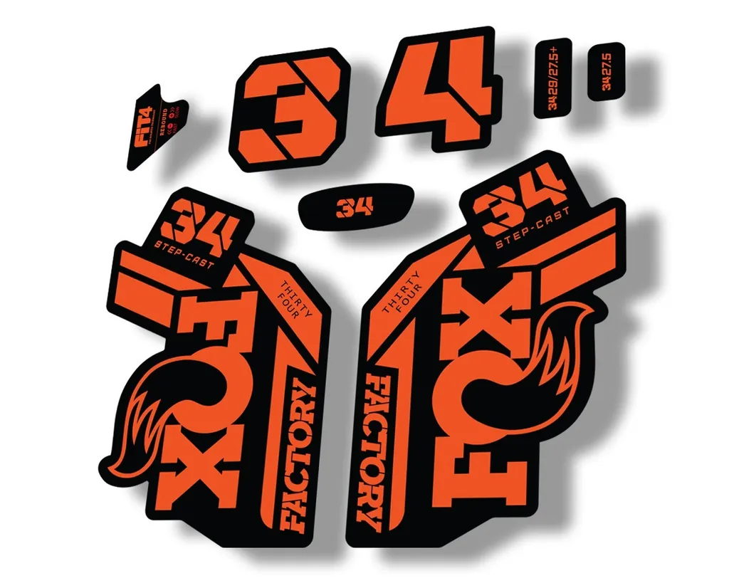 FOX 34 Step Cast SC 2021 Factory Fork Decals Suspension Sticker Adhesive Orange - 1