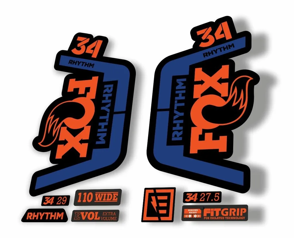 FOX 34 Rhythm 2019 Forks Suspension Factory Decal Sticker Dark Blue-Orange - 1
